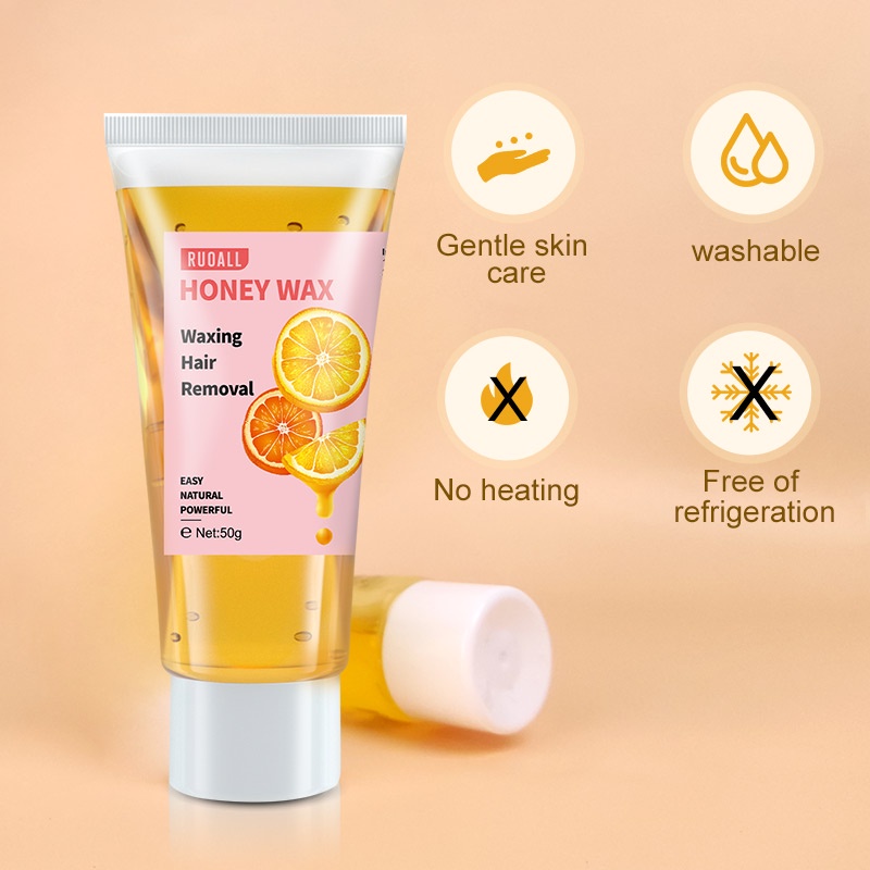 SET Waxing Gel Perontok Bulu Penghilang Bulu RUOALL Organic Honey Cold Sugar Wax Hair Removal Set Free 2 Wooden Sticks + 3 Depilatory Papers