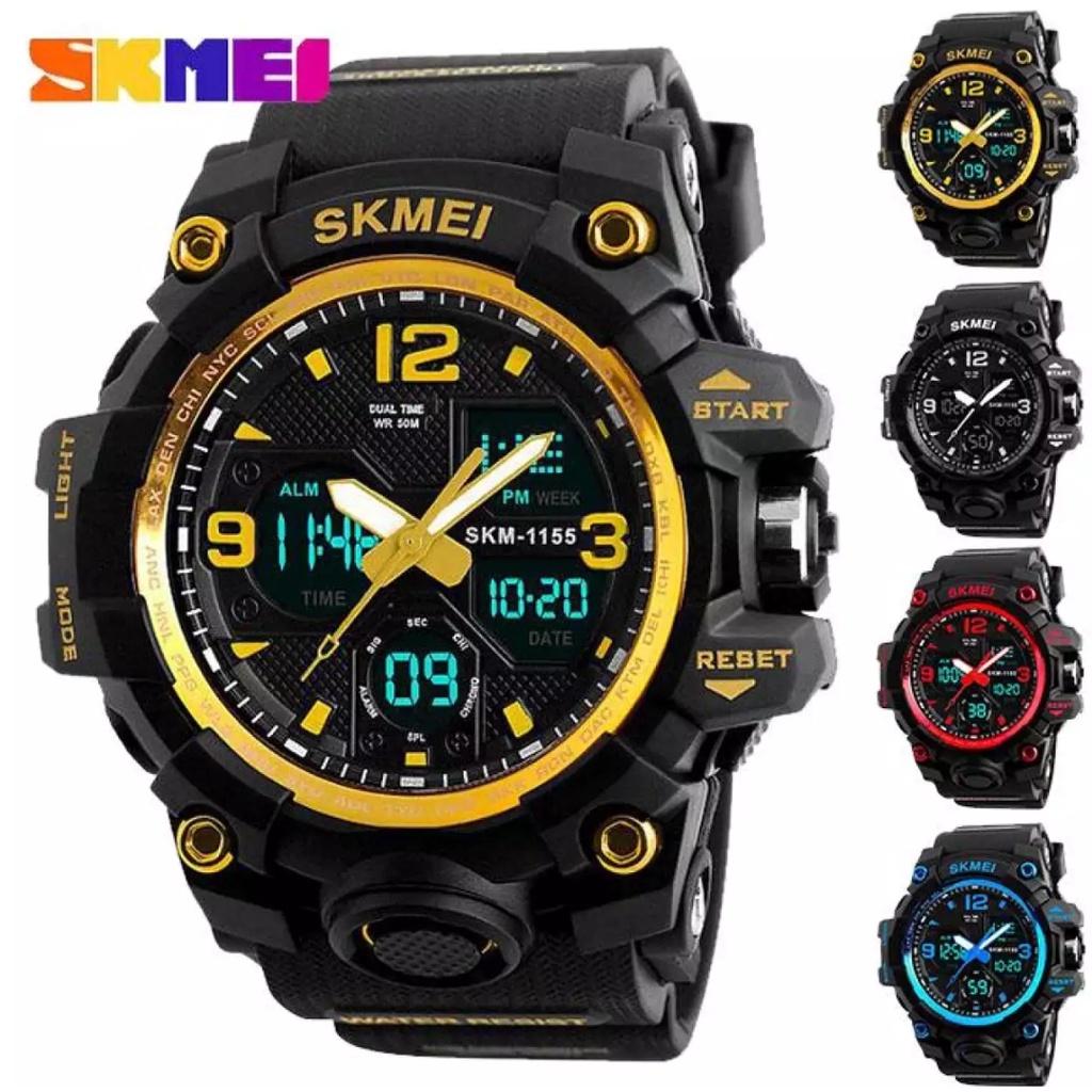 Jam Tangan Pria Digital Analog SKMEI 1155 Rali Karet Rubber Anti Air