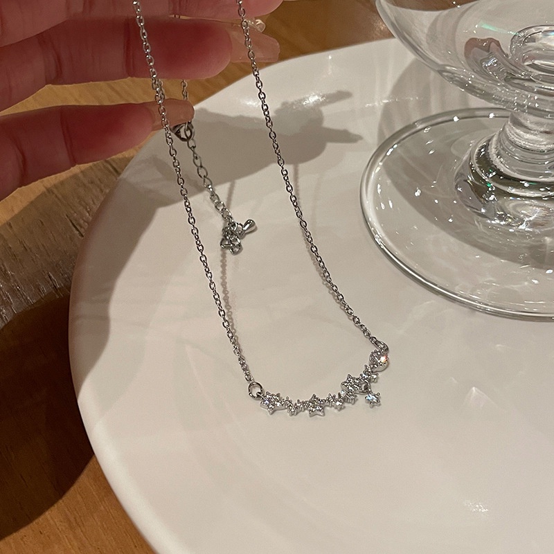 Kalung Bunga Sederhana Untuk Wanita Kristal Perak Rantai Choker Perhiasan Y2K Aksesoris