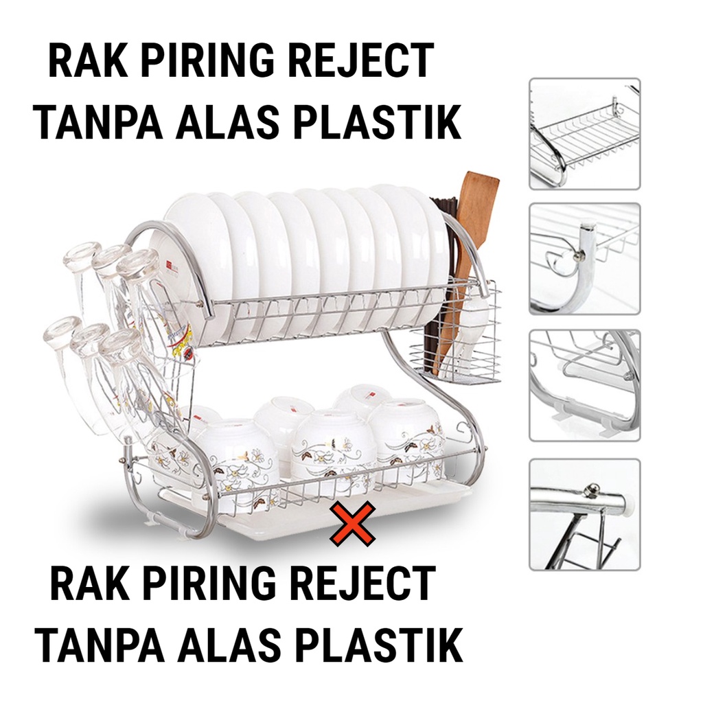 Rak Piring 2 Susun Tingkat Dish Rack Tier Stainless Steel Drainer Top Rak Peralatan Dapur 2 Tingkat