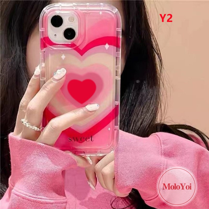 IPHONE Ins Gradiasi Sweet Love Heart Case Kompatibel Untuk Iphone11 13 14 12 Pro MAX 14 Pro MAX 7-8 6 6S Plus XR X XS MAX Permen Shockproof Airbag Back Clear Soft TPU Cover