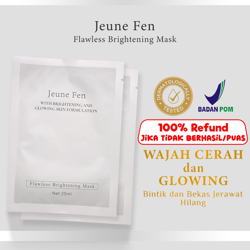 100% ORIGINAL!!!! BPOM JEUNE FEN FLAWLESS BRIGHTENING AND GLOWING SHEET MASK MENCERAHKAN MEMUTIHKAN