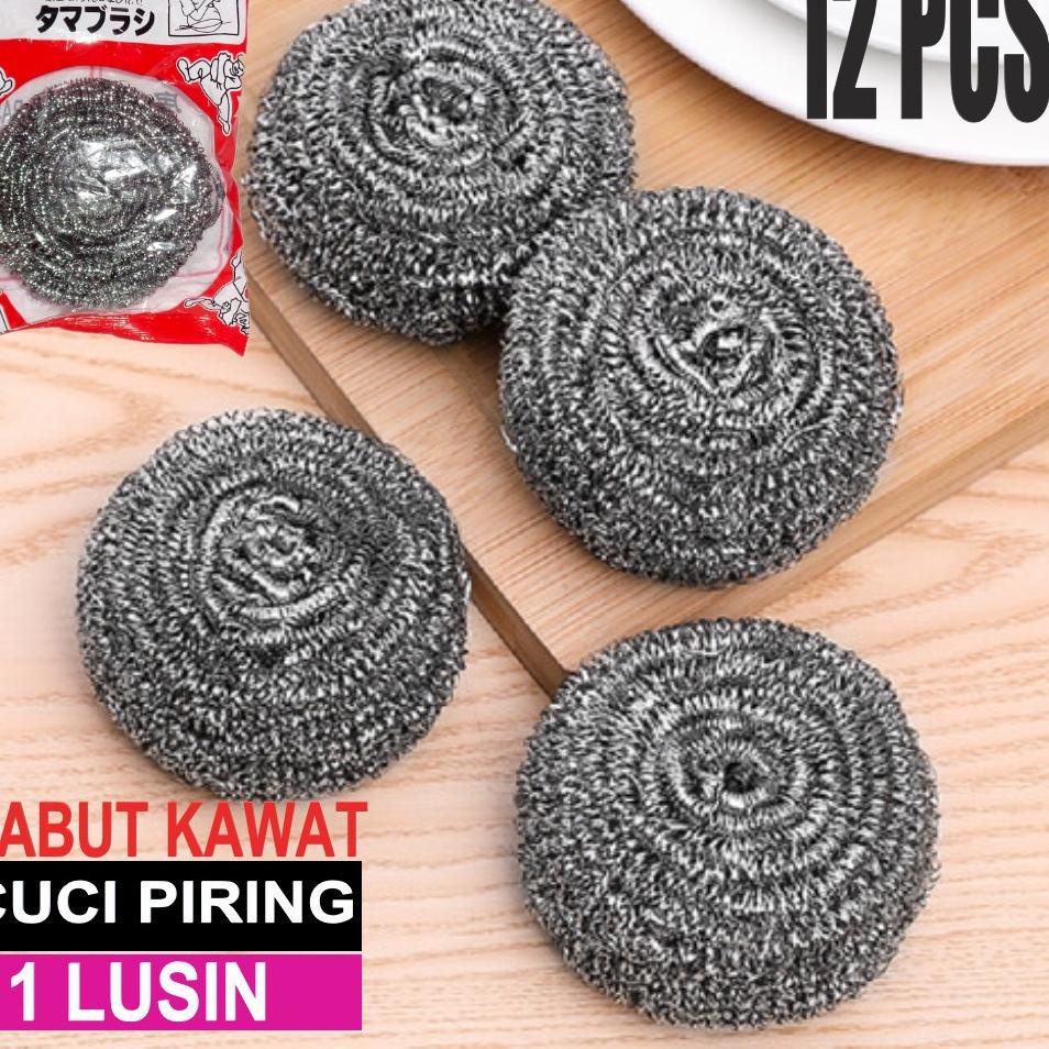 ( 1 LUSIN ) Sabut Kawat Stainless Cuci Piring / Spons Kawat / Sikat Serabut / Merk AKO 40 / 12 Pcs -  Kekinian