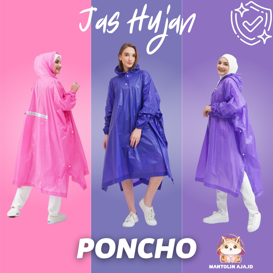 Jas Hujan Ponco Lengan Pria Wanita Premium PVC Tebal Lentur Halus Nyaman Dipakai