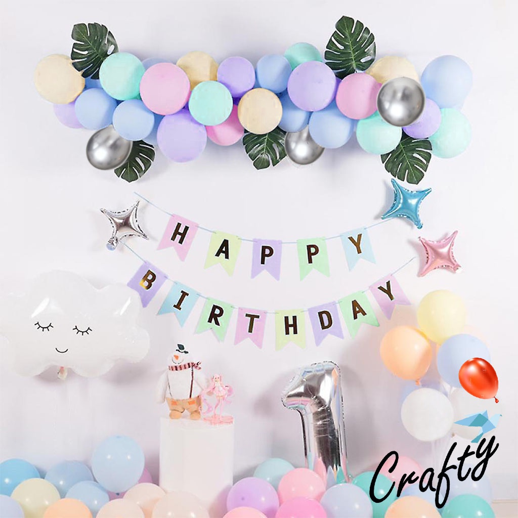 [PAKET] Balon Birthday Set PASTEL WARNA WARNI MACAROON Dekorasi Ultah