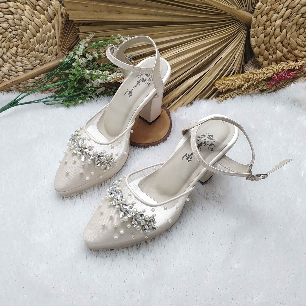 Sepatu wedding pesta Cantik dhanda broken white 9cm tahu