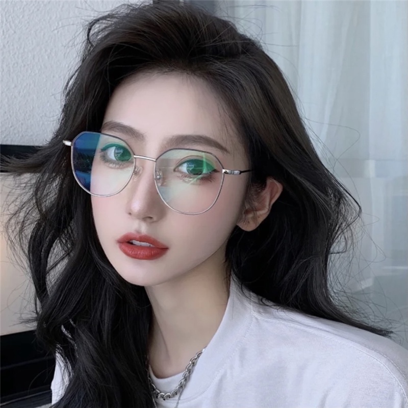 Roselife Korea Unisex Hitam Perak Logam Putaran Tidak Teratur Kacamata Untuk Pria Wanita Fashion Face-lifting Beauty Eyewear Chic Blue Light Blocking Lens Glasses