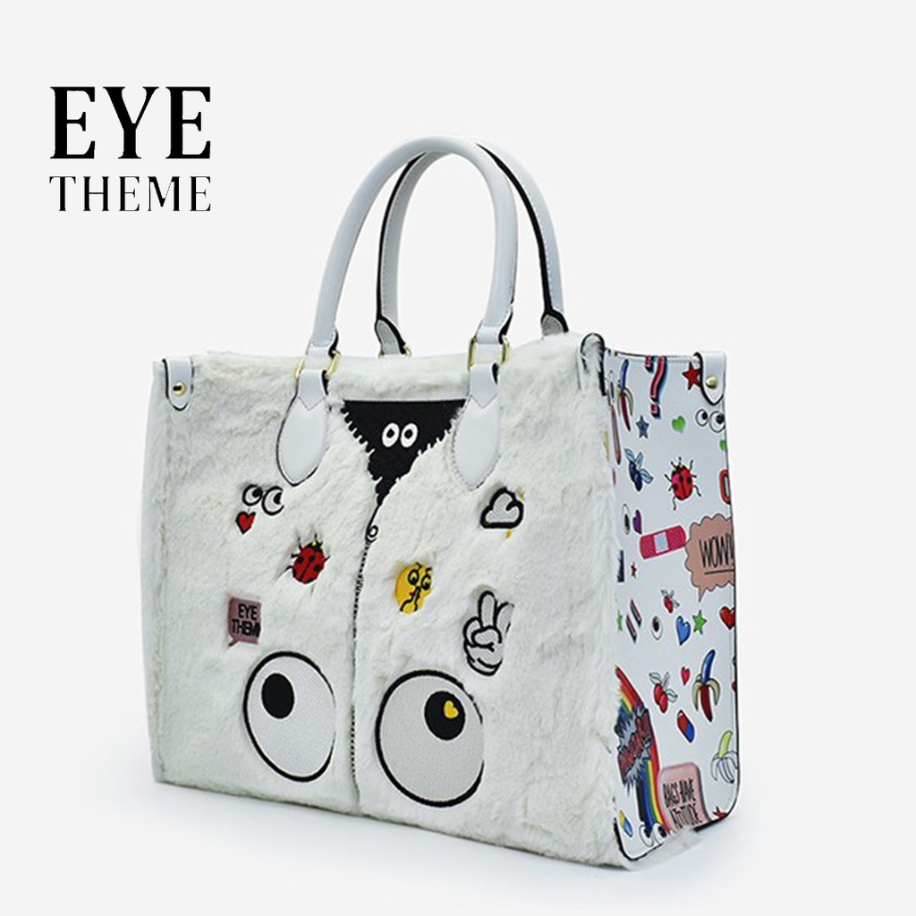 EYE THEME ~ Tas Wanita Oferry Faux Fur Eye Theme Printed Tote Bag 9454-307