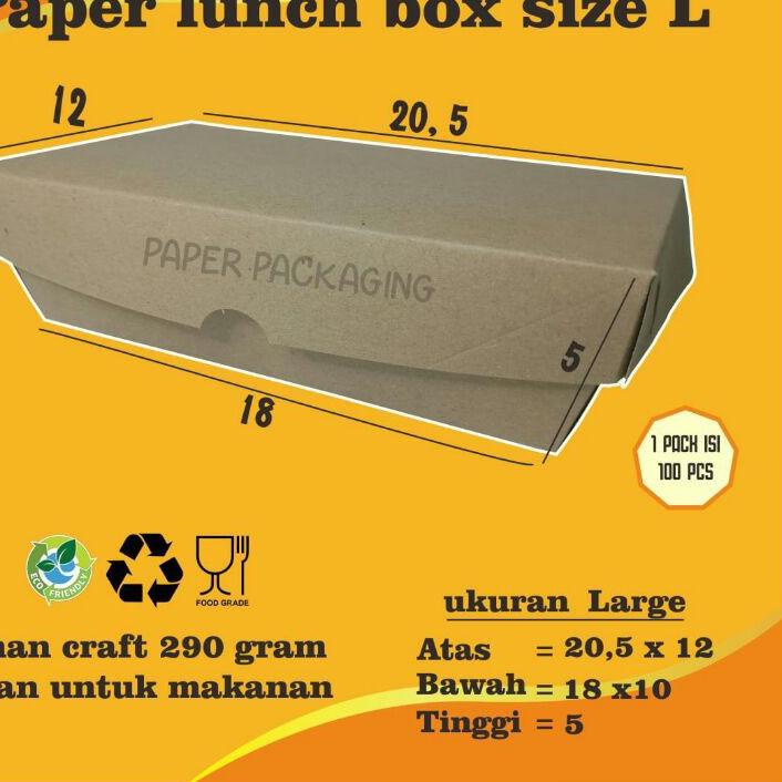 ♙ paper lunch box kotak Kemasan makanan packaging dus nasi tempat penyimpanan makanan L 100pcs ➳