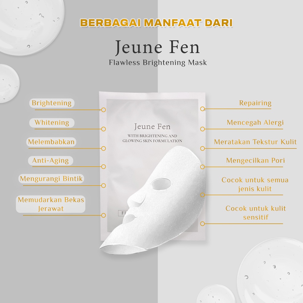 100% ORIGINAL!!!! BPOM JEUNE FEN FLAWLESS BRIGHTENING AND GLOWING SHEET MASK MASKER WAJAH MENCERAHKAN MEMUTIHKAN