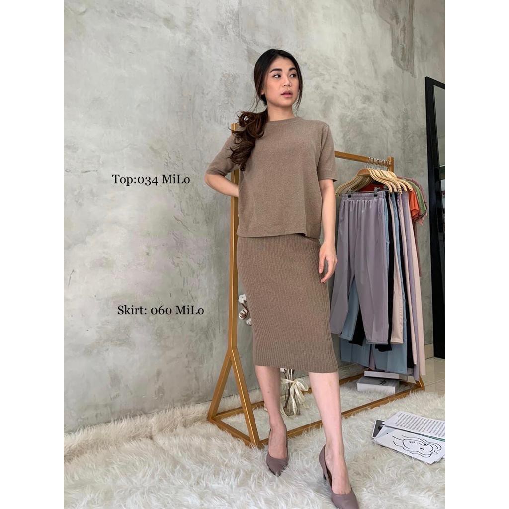 CAMILLA KNIT TOP dan 060 KNIT SKIRT Atasan Baju Rajut Wanita Rok Midi