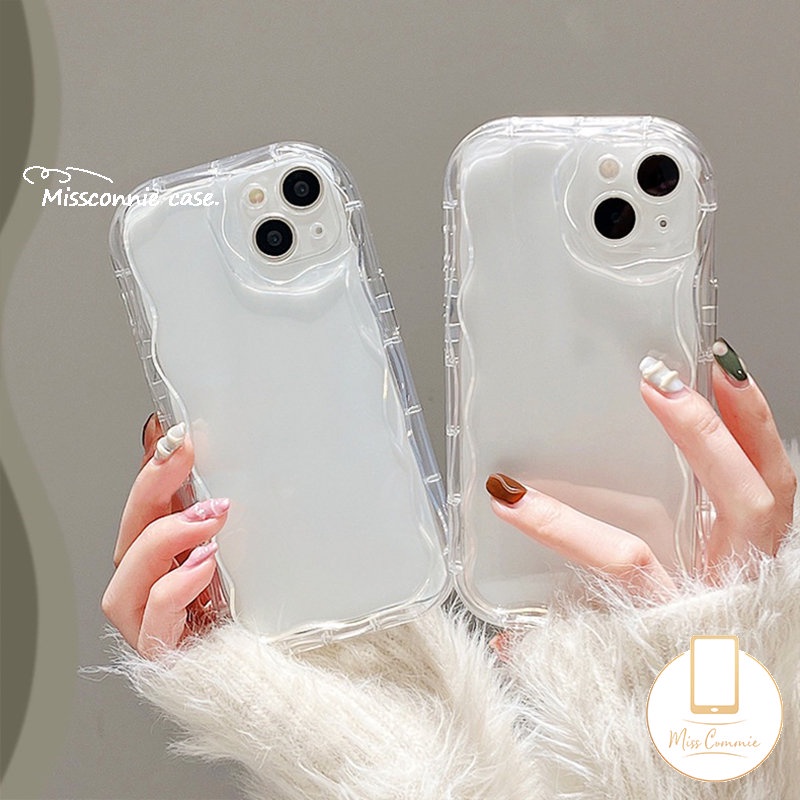 IPHONE Simple Fashion Warna Solid Wavy Edge Stereoscopic Cream Glossy Phone Case Kompatibel Untuk Iphone11Xr 78 Plus 11 12 13 14 Pro MAX X XS MAX Shockproof Soft TPU Back Cover