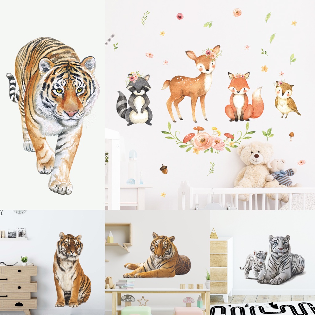 Macan/burung/tupai/kelinci Stiker Dinding Tahan Air Removable Wall Decals Wallpaper Untuk Pembibitan Ruang Tamu Kamar Tidur Dekorasi