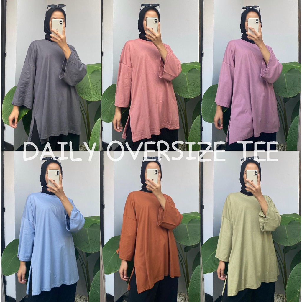 DELOZA KAOS OVERSIZED SLIT DAILY TOP JUMBO XXL BASIC POLOS LENGAN 7/8 COTTON COMBED