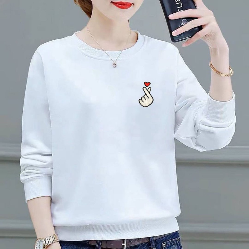 Kaos Lengan Panjang Wanita Logo Saranghae / Kaos Sweatshirt Wanita /Atasan Wanita Lengan Panjang