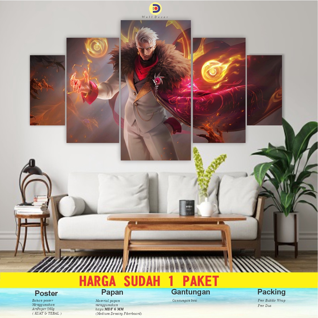 CIMON 1set Poster Kayu YU ZHONG Hero MOBILE LEGEND ML  Pajangan Hiasan Dinding YU ZHONG 5pcs