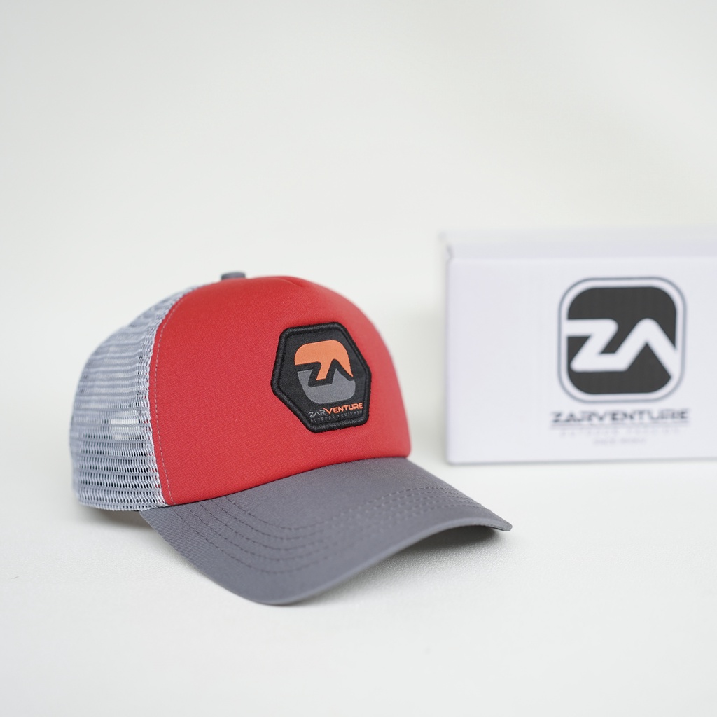 Zarventure merah abu 87 Topi Trucker Jaring Busa