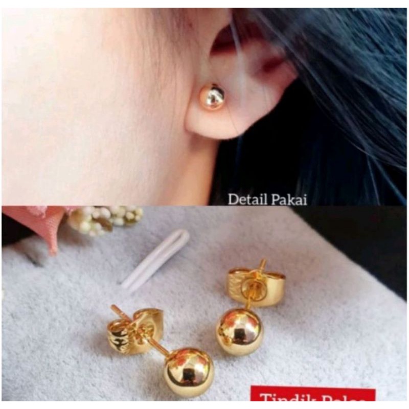 giwang bulat polos anting tusuk lapis emas