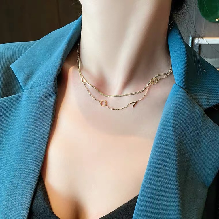 Kalung Double Layer Untuk Wanita | Kalung Multilayer | Cincin Titanium Steel Lapis Rose Gold 18K Untuk Wanita | Kalung Emas | Hadiah Ulang Tahun Anniversary |  Tas Ransel Anti Air / Pudar