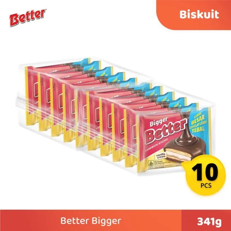 (JSO) Biskuit Better Bigger Sandwich Biscuit 27gr isi 10 pack Biskuit Mayora pack Snack Cream Coklat Cemilan Anak Enak Murah Meriah