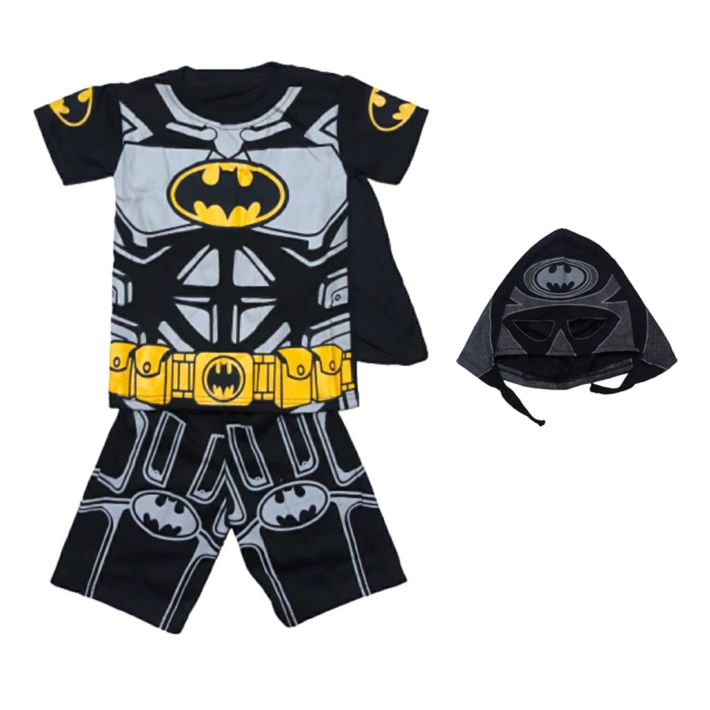 SETELAN BAJU ANAK BATMAN LENGAN PENDEK SAYAP FREE TOPENG