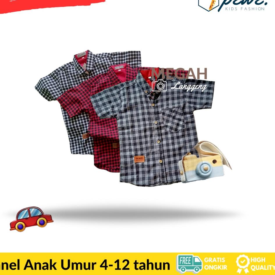 Bisa Cod Kemeja anak Flanel Lengan Pendek Unisex - kemeja kotak anak hitam putih / kemeja flanel ana