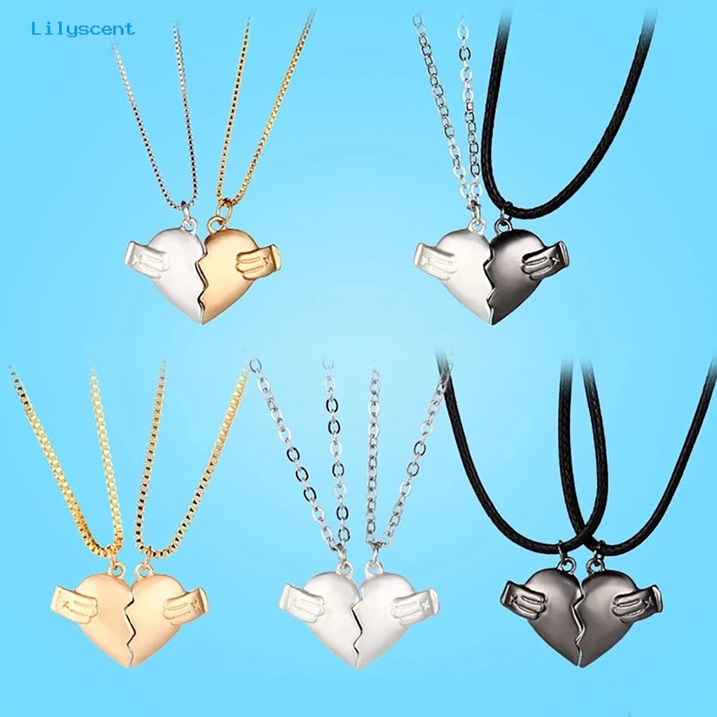 [LS] 2 Pcs Liontin Kalung Kepribadian Valentine Hadiah Paduan ic Cinta Hati Pasangan Kalung Perhiasan Aksesori