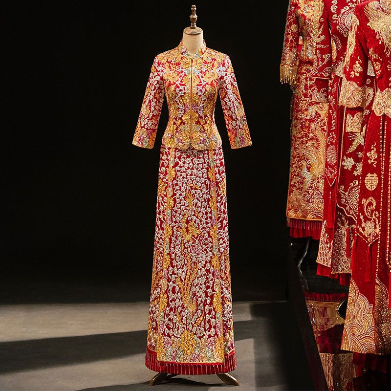 New wedding Gaun Pernikahan Tradisional Cina Panjang Pakaian Cina Bordir Bunga