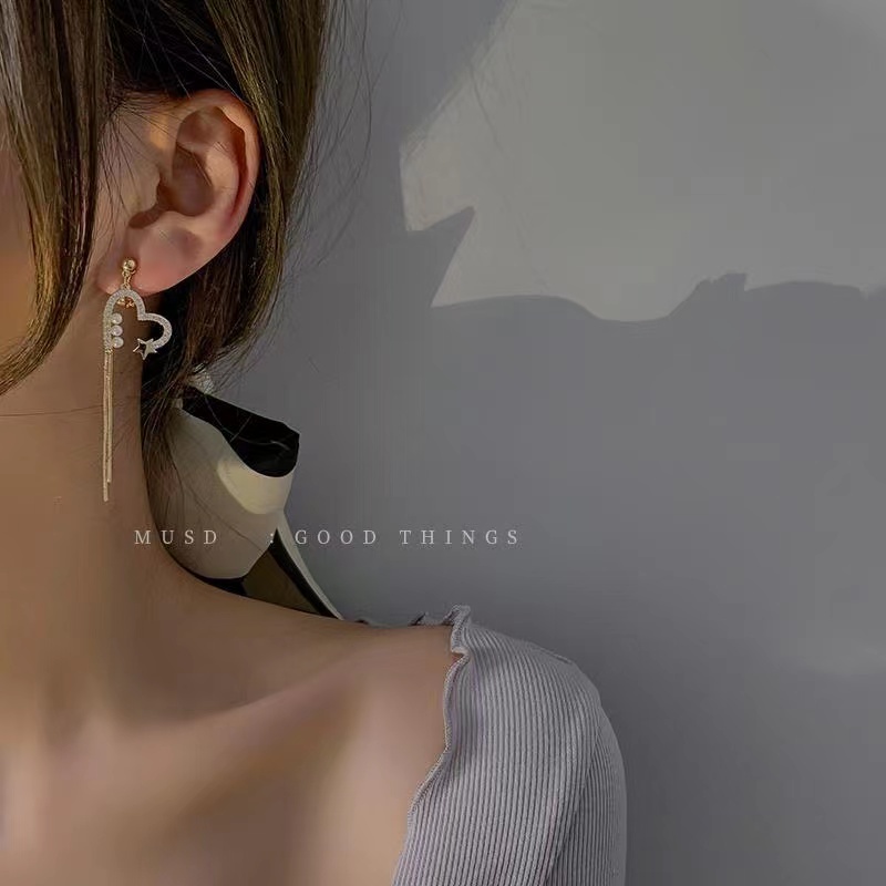 IFYOU Anting Rumbai Tetes Hati Berongga Elegan Fashion Anting Tusuk Emas Untuk Perhiasan Aksesoris Wanita