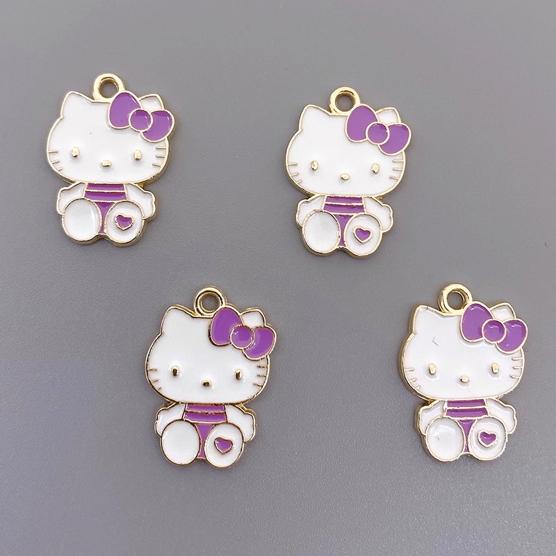 Warna Kartun Paduan Tetesan Minyak Liontin 4 Pcs Lucu Kucing Pesona Busur Cinta Liontin DIY Kalung Gelang