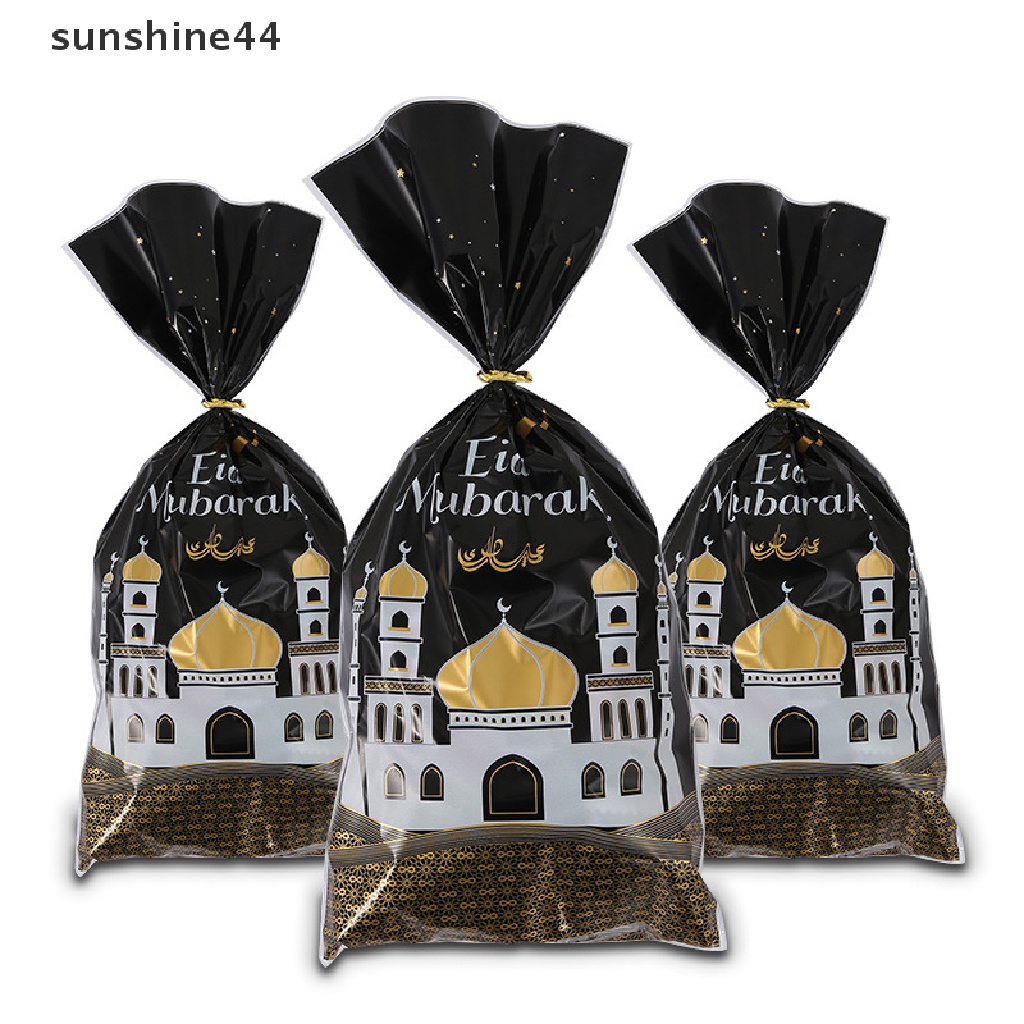 Sunshine 50Pcs Tas Bingkisan Eid Mubarak Plastik OPP Permen Cookie Bag Perlengkapan Pesta Muslim ID