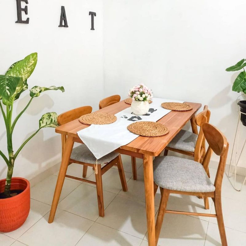 MEJA MAKAN KURSI ROPAN CUSHION KAYU JATI (di kirim langsung dari Jepara)