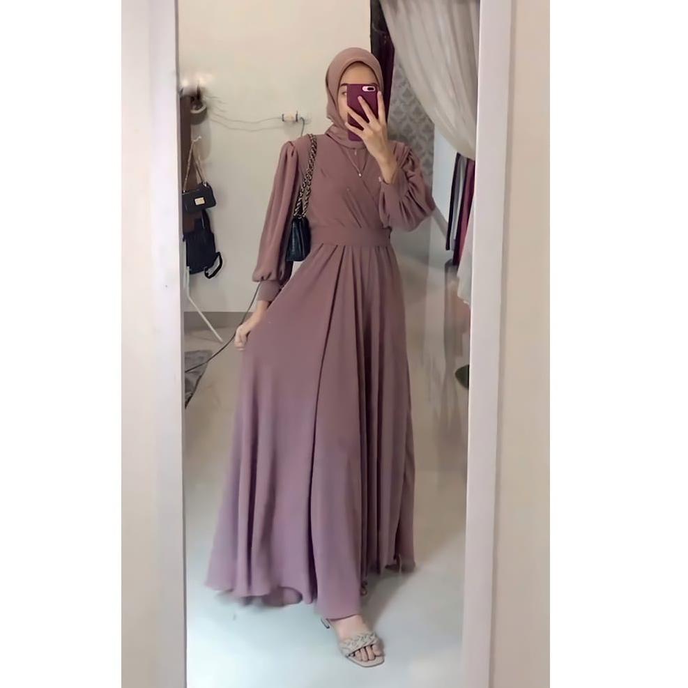 HOT SALE ORI BERLABEL Gamis Malaysia Outer Ceruty Babydoll Premium Lydia Maxy Aksen Mutiara Terbaru 