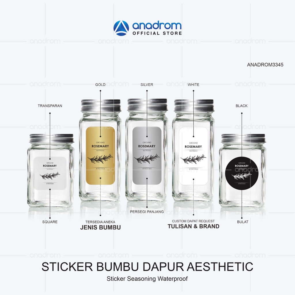 

Stiker Label Bumbu Dapur Aesthetic | 30 Pcs Sticker Seasoning Vynil Waterproof | Anadrom 3345