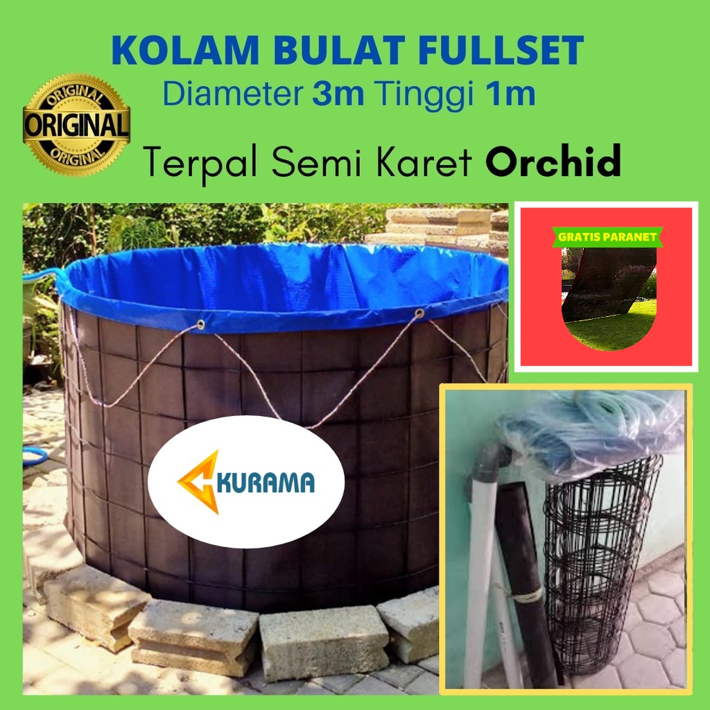 Kolam Terpal Bulat Bioflok fullset  Diameter 3 m Tinggi 1 m tinggal rakit / Kolam Bundar D3
