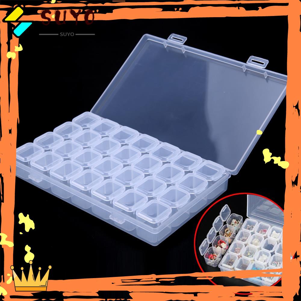 Suyo Kotak Penyimpanan 28slot Plastik Adjustable Kuku Rhinestones Organizer