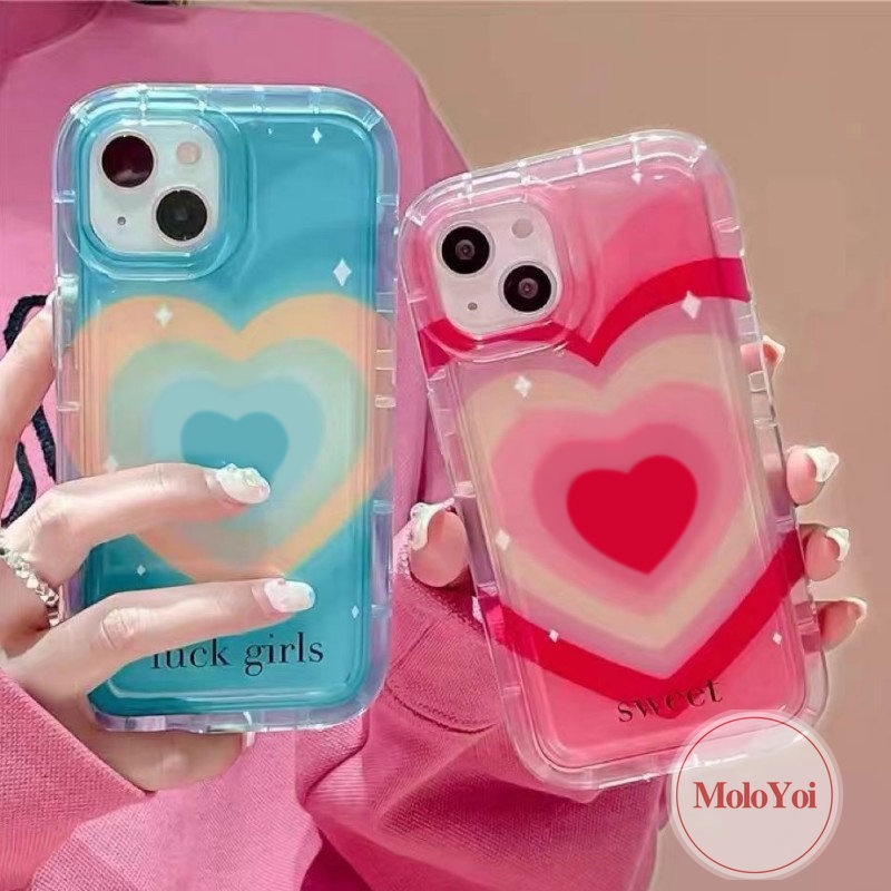 IPHONE Ins Gradiasi Sweet Love Heart Case Kompatibel Untuk Iphone11 13 14 12 Pro MAX 14 Pro MAX 7-8 6 6S Plus XR X XS MAX Permen Shockproof Airbag Back Clear Soft TPU Cover