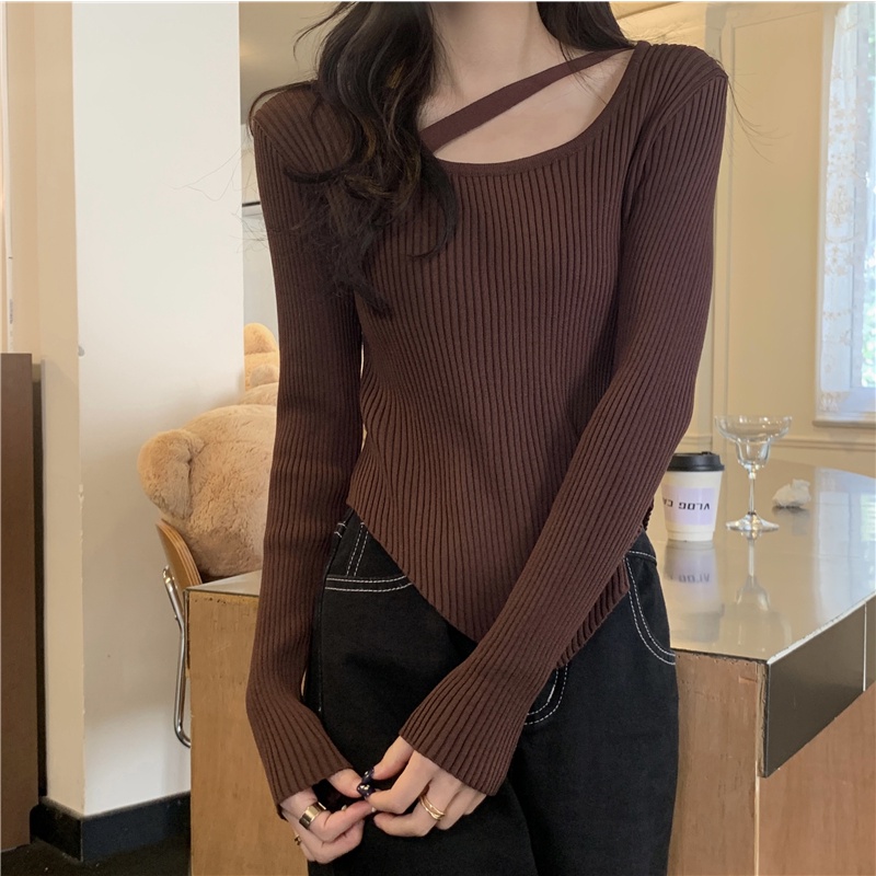 Crop Top Lengan Panjang Sweater Knit Korea Blouse Rajut Kekinian