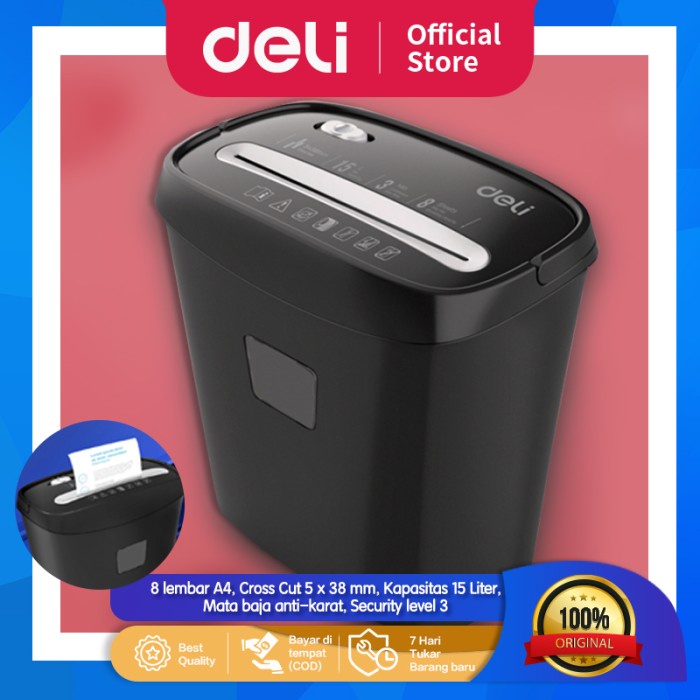 

[[JNT COD]] Deli Penghancur Kertas Paper Shredder Kapasitas 8 Lembar 15 Ltr E9947