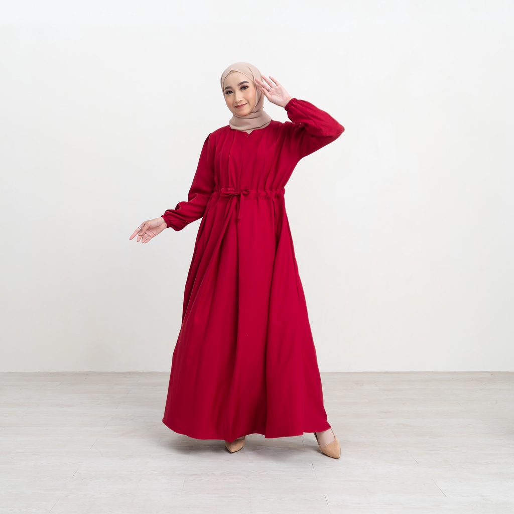 Gamis Melia Dress Menyusui Polos Lengan Panjang Wudhu Frienndly Baju Homey Dress OOTD Casual Daily-Maroon