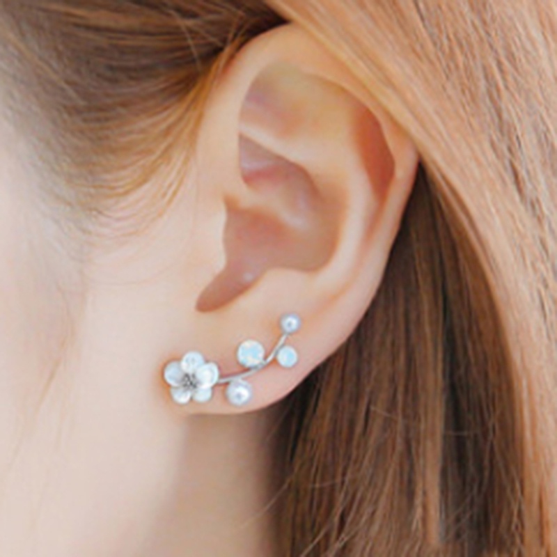 [AYBx] Baju Kaos Distro Pria Wanita Lengan Pendek Fashion Kristal Anting Mutiara Wanita Cabang Shell Pearl Flower Stud Earrings