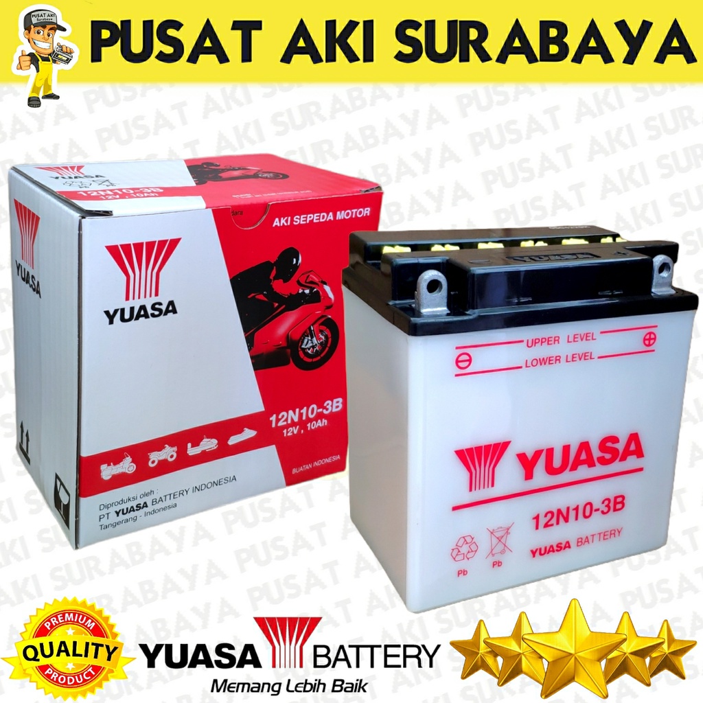 ASLI ORIGINAL ACCU BASAH YUASA 12N10-3B 12V 10AH THUNDER VIAR KAISAR GENSET VESPA EMERGENCY LAMP