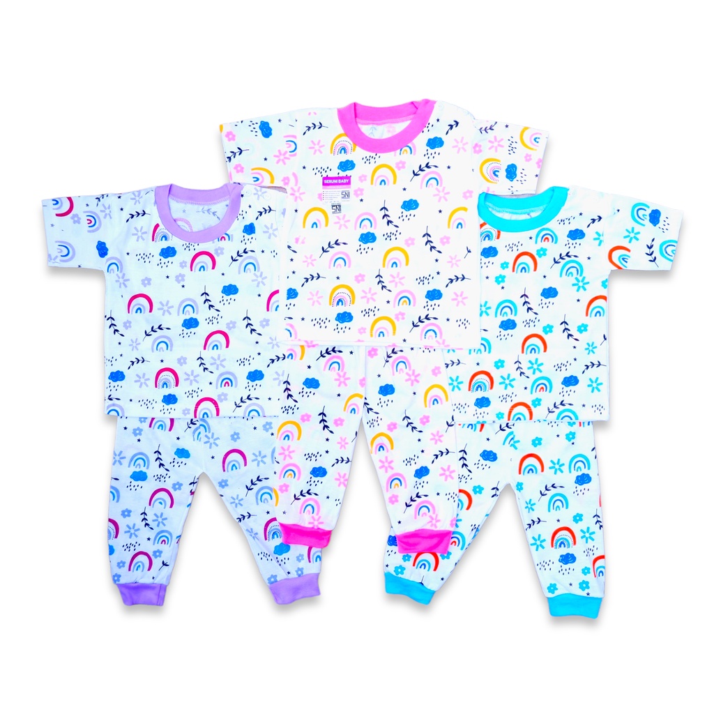 Setelan Baju Pendek Celana Panjang Bayi SNI 3-18 Bulan Seruni Baby Motif Cat walk
