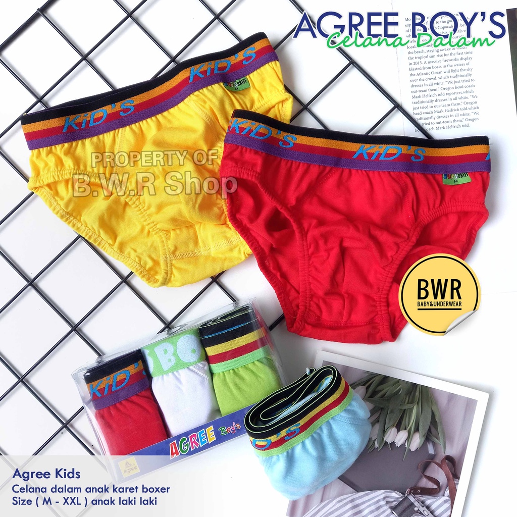 [ 3pc ] CD Agree Boys AG200 Mika | Celana Dalam Anak Laki Laki Karet Boxer - Bwr