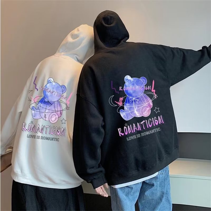 Promo Cod Hoodie Couple Pria Wanita BEAR ROMATICISM Amerika Niche Desain Rasa Teka-teki Cinta Cetak Sweter Berkerudung Longgar Pria dan Wanita Musim Semi dan Musim Gugur Jaket Pasangan Pakaian