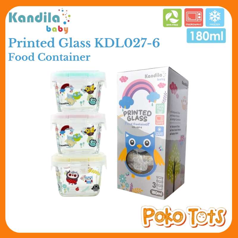 Kandila Baby Printed Glass Food Container 180ml Isi 3pcs KDL027-6 Tempat Makanan Bayi WHS