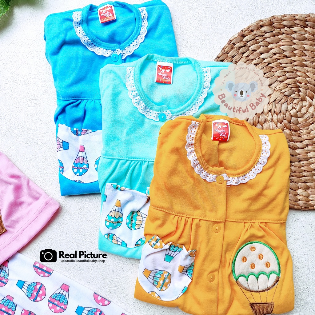 Baby.ou - Setelan Baju Bayi Lengan Pendek Celana Panjang Motif Bordir Ballon / Setelan Piyama Bayi Perempuan 3-12 Bulan / Baju Bayi Perempuan Yeiko