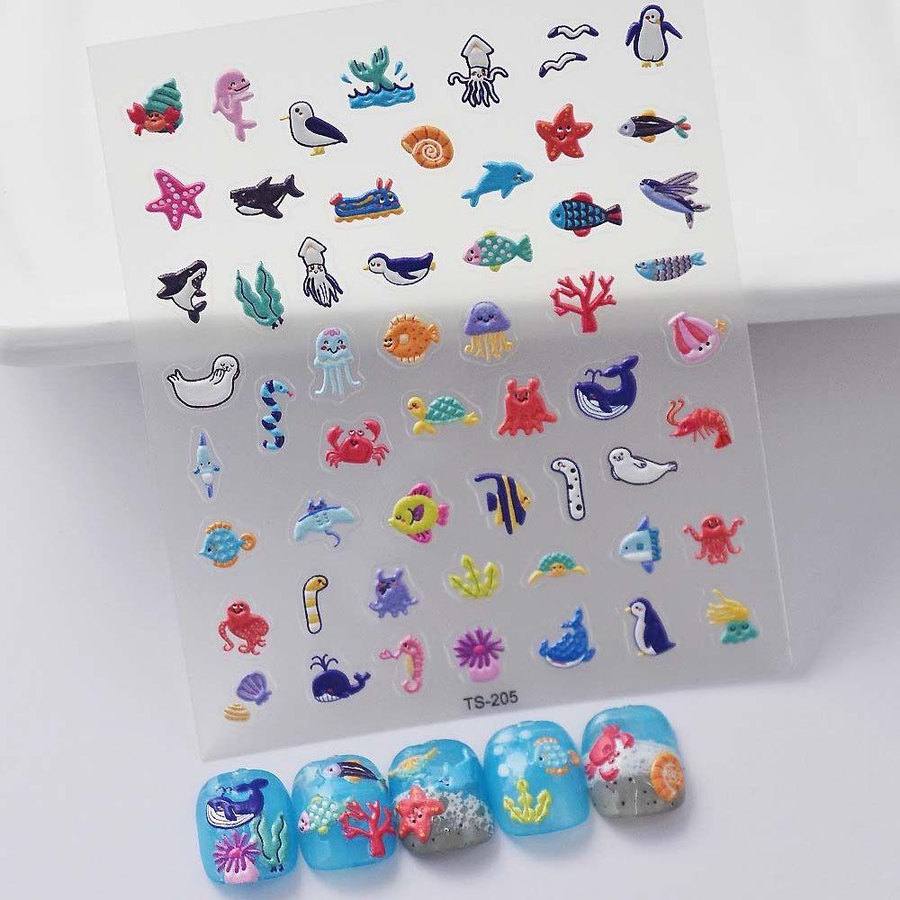 Mxbeauty Kartun Stiker Kuku Wanita Kelinci Lucu Hewan Laut Manikur Aksesoris Beruang Nail Art Dekorasi