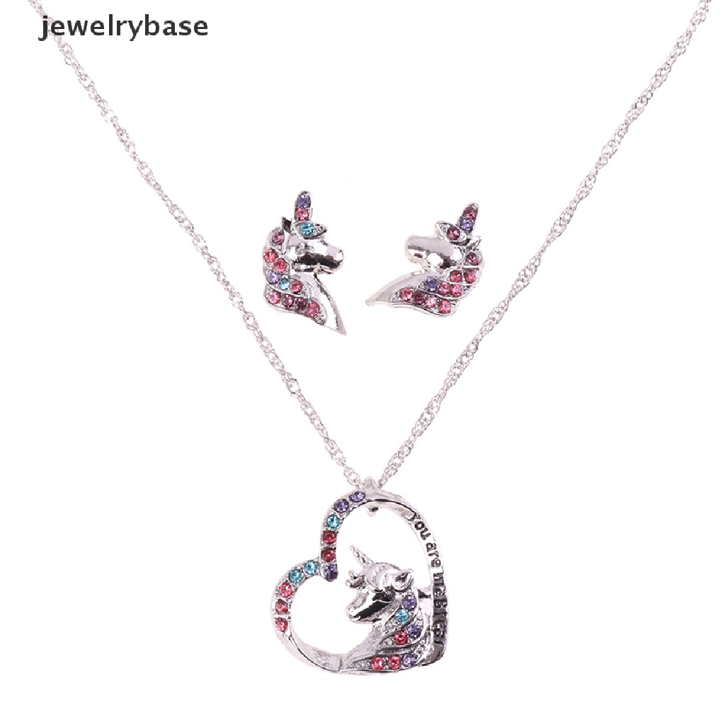 [jewelrybase] Gadis Anda Ajaib Lucu Beruntung Unicorn Kalung Stud Anting Birthstone Kuda Perhiasan Hadiah Untuk Anak Perempuan Gadis Sahabat Saudara Butik