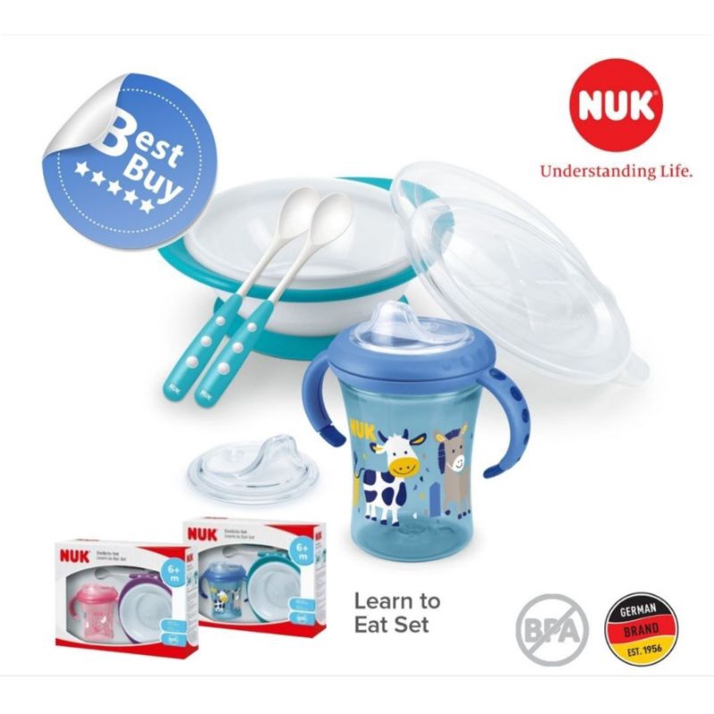 NUK Learn To Eat Set / Perlengkapan Makan Bayi Training Cup / Feeding Set / Baby Gift Set